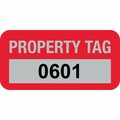 Lustre-Cal Property ID Label PROPERTY TAG5 Alum Dark Red 1.50in x 0.75in  Serialized 0601-0700, 100PK 253769Ma1Rd0601